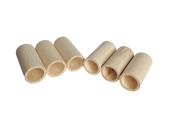 wood tubes displayed 3 inches tall by 1.5 inches wide with 1.125 inch hole