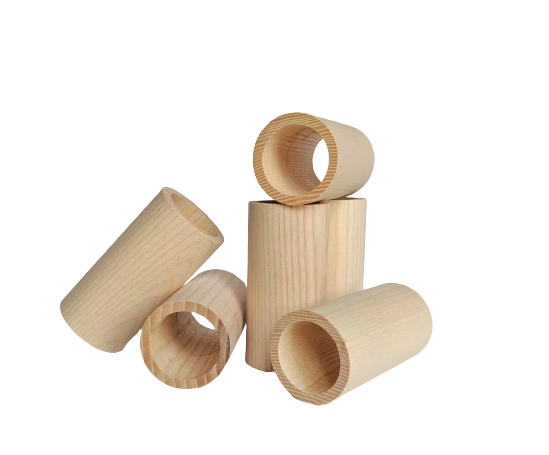 wood tube 3 inches tall by 1.5 inches wide with 1.125 inch hole