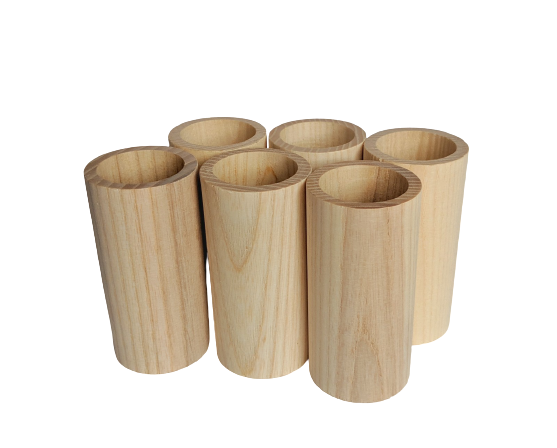 wood tubes standing - 3 inches tall by 1.5 inches wide with 1.125 inch hole